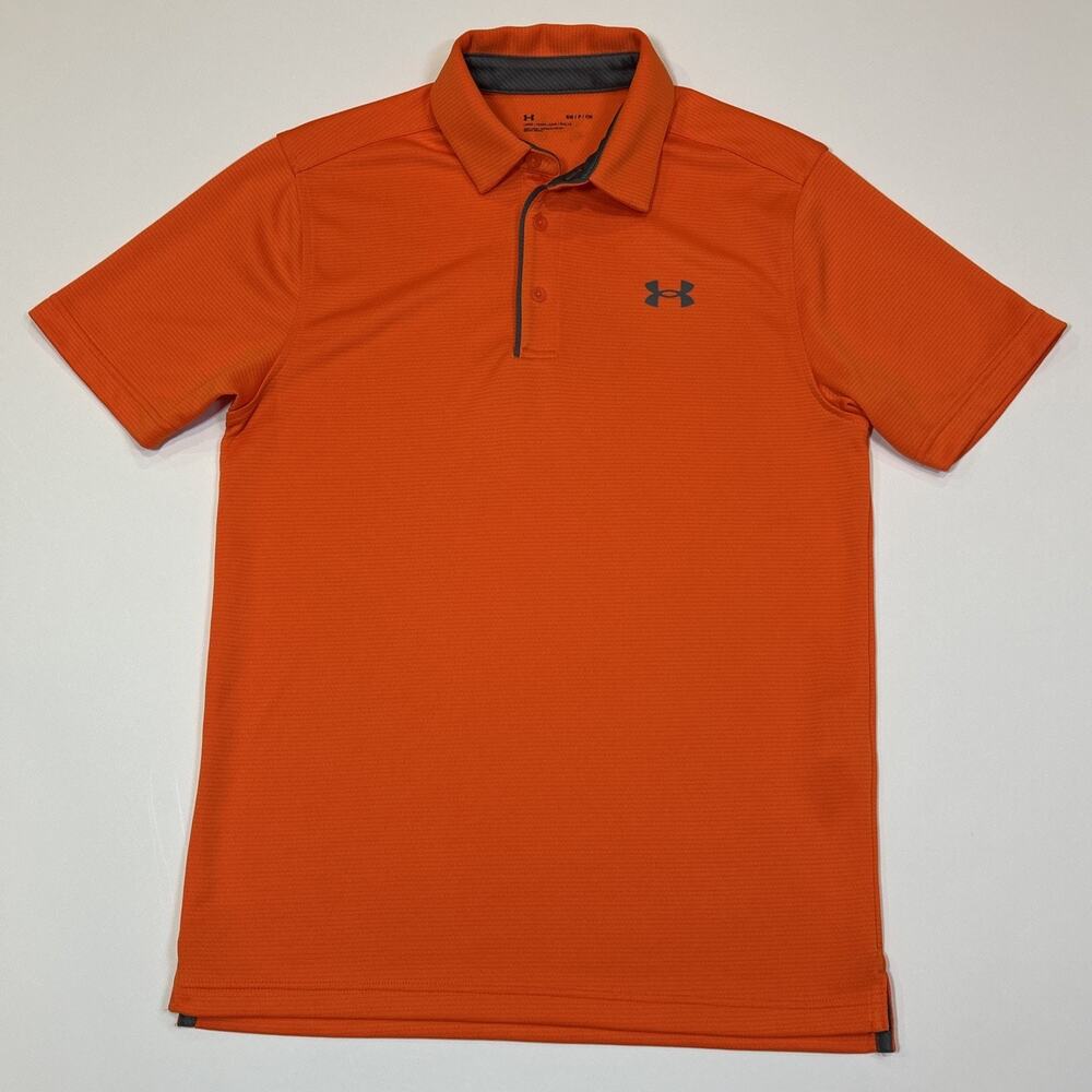 Under Armour Golf Polo Men Small Orange Loose Fit HeatGear Short Sleeve
